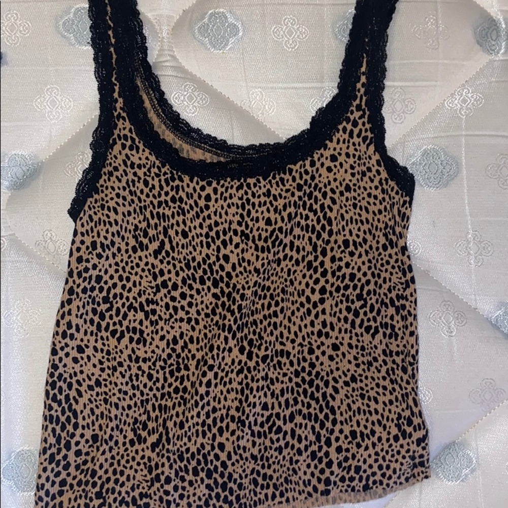 AE Leopard Print Lace Trim Tank